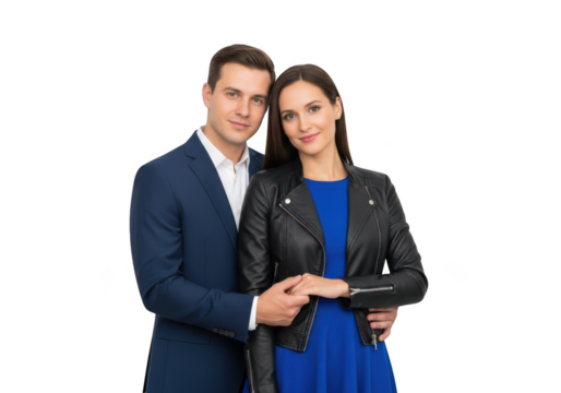 Young couple holding hands and posing together isolated on transparent background - Powered by Adobe