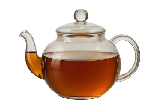 Glass teapot holding hot black tea on transparent background - Powered by Adobe