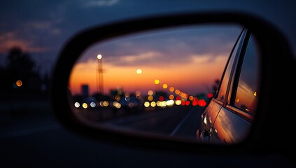 City sunset reflected in a car mirror (1)