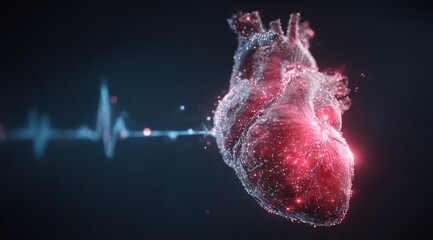 Digital Heart with Cardiogram. It shows a digital heart with a cardiogram, ideal for medical research, healthcare presentations, and cardiovascular technology content.
