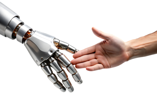 Robot Hand Shaking Human Hand precisely cutout PNG isolated on a transparent background