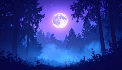 Fototapeta premium Spooky Moonlit Forest Night Background