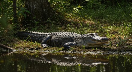 American alligator resting in wetland