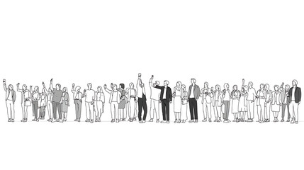 A group of people are standing in a line, with some of them holding hands