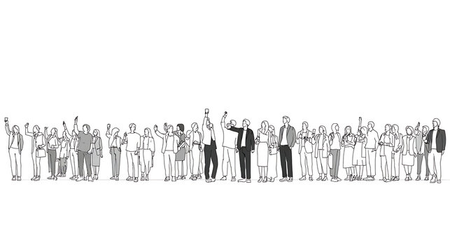 A group of people are standing in a line, with some of them holding hands