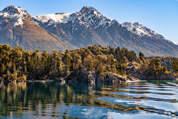 Fototapeta premium Sailing Lake Nahuel Huapi, Puerto Blest, Puerto Panuelo, Bariloche, Rio Negro Province, Argentina