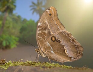 Close-up of a large butterfly with light brown wings