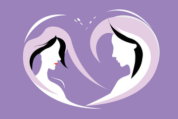 Man and Woman Silhouette in Heart – Love, Communication, and Relationship Concept Illustration