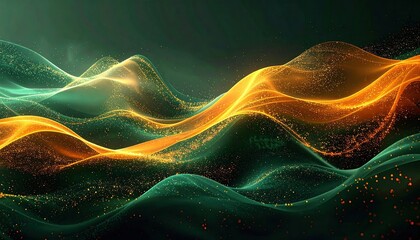 Dynamic Luminous Waves - Teal and Orange Energy Flow with Sparkling Data Particles.