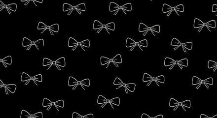 Elegant black background with a seamless pattern of hand-drawn white ribbons