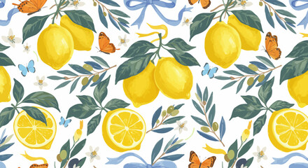 Fototapeta premium Elegant Lemon and Butterfly Pattern Design for Textile and Creative Projects