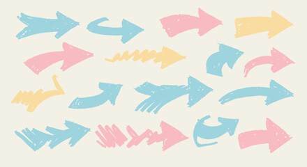 Pastel colored hand-drawn arrows vector pattern, a cute and playful background