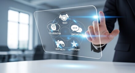 Naklejka premium Businessperson Interacting with Holographic Leadership Interface
