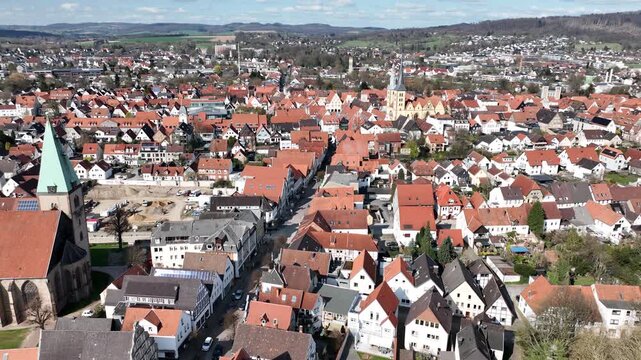 German town of Lemgo Aerial view of cityscape