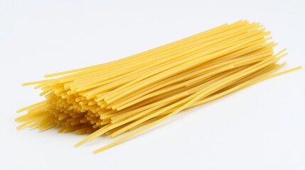 16.A neat and compact pile of spaghetti on a pristine white background, made from durum wheat and ideal for preparing a healthy, carb-rich meal. The image highlights the quality and texture of the