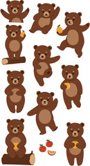 Adorable Brown Bears Cartoon Collection.
