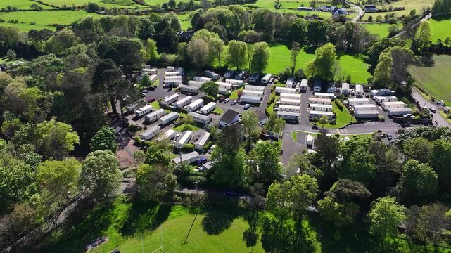 Aerial View of Cushendun Caravan Park on the Irish Sea Co Antrim Northern Ireland on a sunny day with a blue sky 05-17-2025