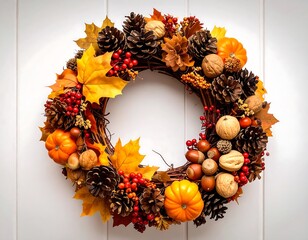 Fall wreath on white wood