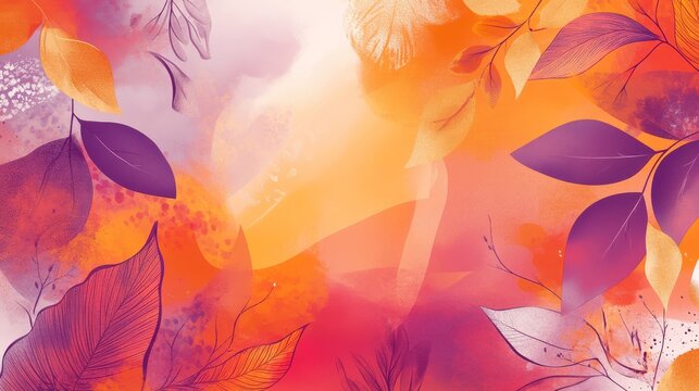 54.A Procreate-created autumn-themed background in shades of lilac and orange, with abstract designs and fall elements. This ready-made design is ideal for marketing materials, branding, and