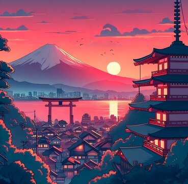 sunset in the city japen