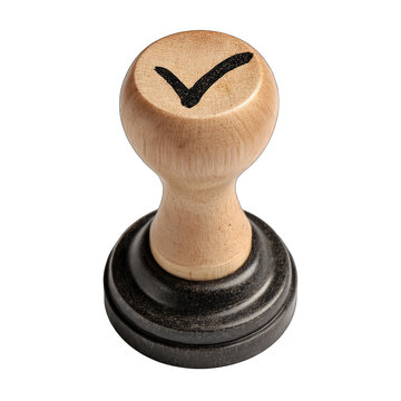 Wooden Stamp with Checkmark - Approval, Success, Confirmation Symbol