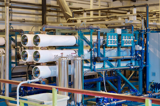 Modern industrial reverse osmosis water purification system in a technical facility for efficient water treatment