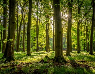 Obraz premium Sunlight streams through a dense forest (4)