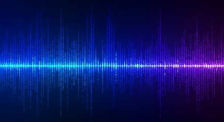 A dynamic graphic display of audio waves, featuring a gradient of vibrant blues and purples, with a dotted line effect.