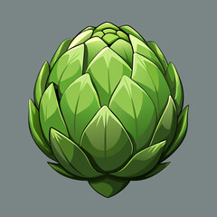 Obraz premium Single whole artichoke on a textured gray concrete background. Angular top-down view, showing intricate leaf pattern, natural light, fresh vegetable, gourmet cooking ingredient.