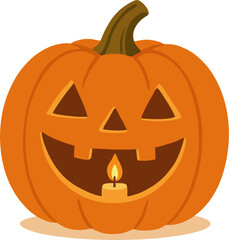 Halloween pumpkin candle. Vector illustration on transparent background.