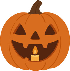 Halloween pumpkin candle. Vector illustration on transparent background.