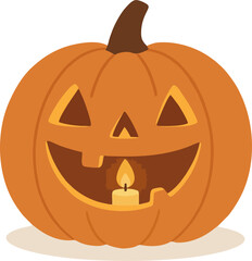 Halloween pumpkin candle. Vector illustration on transparent background.