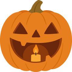 Halloween pumpkin candle. Vector illustration on transparent background.