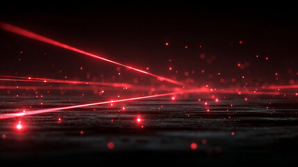 Bright Red Laser Beams in Dark Futuristic Room with Light Rays, Generative AI
