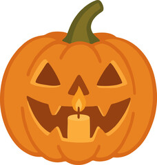 Halloween pumpkin candle. Vector illustration on transparent background.