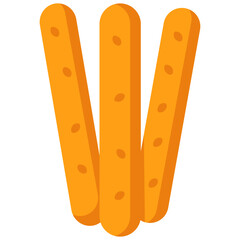 Crunchy breadsticks illustration, perfect for appetizer menu, snack design, Italian cuisine concept, and restaurant bread basket design.
