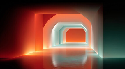 Geometric Corridor: A visually arresting display of architectural design, this image presents a futuristic corridor defined by bold geometric shapes and a captivating play of light.