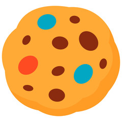 Fototapeta premium Chocolate chip cookie illustration with colorful candies, perfect for dessert menu, bakery poster, kids snack, and sweet treat concept. 