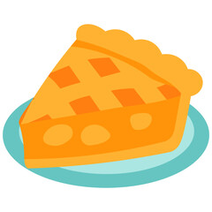 Fresh apple pie slice illustration on plate, perfect for dessert menu, bakery design, cafe poster, and holiday food concept.
