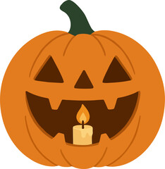 Halloween pumpkin candle. Vector illustration on transparent background.