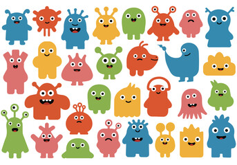 Obraz premium Colorful Cartoon Monster Characters Collection.
