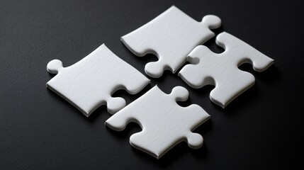 Obraz premium 13.Four White Puzzle Pieces on Isolated Black Background