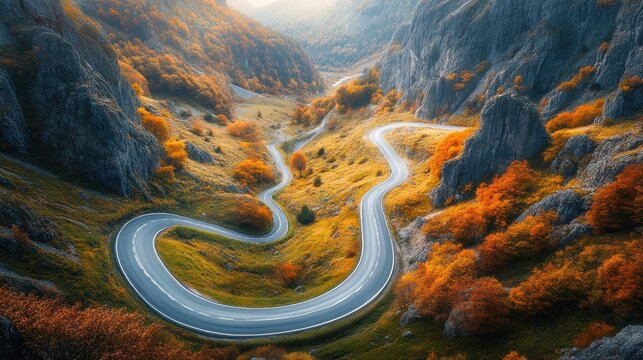 Winding mountain road in autumn - Powered by Adobe