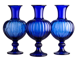 Firefly_Set of Single vintage Bohemian glass vase in sapphire blue, 1960s design on transpare  