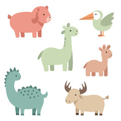Naklejka premium Cute cartoon animal character set illustration.