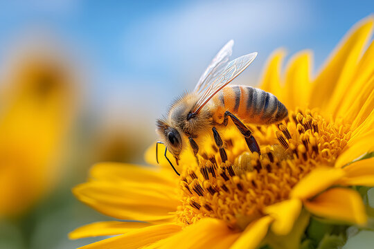 .Bee Pollinating Orange and Yellow Flowers - Powered by Adobe