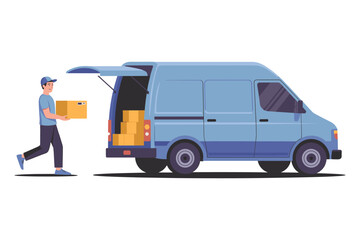 Delivery Services: The animated courier diligently delivers packages. The van, ready and fully loaded, reflects the convenience of rapid shipment and e-commerce. 