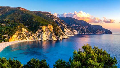 Panoramic coastal view at sunset
