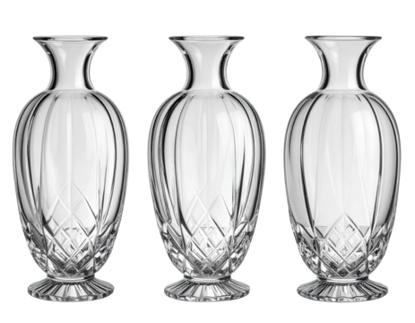 Firefly_Set of Studio photograph of an ornamental glass vase made from clear crystal, highly    - Powered by Adobe