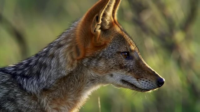 Close-up of a jackal's head in profile